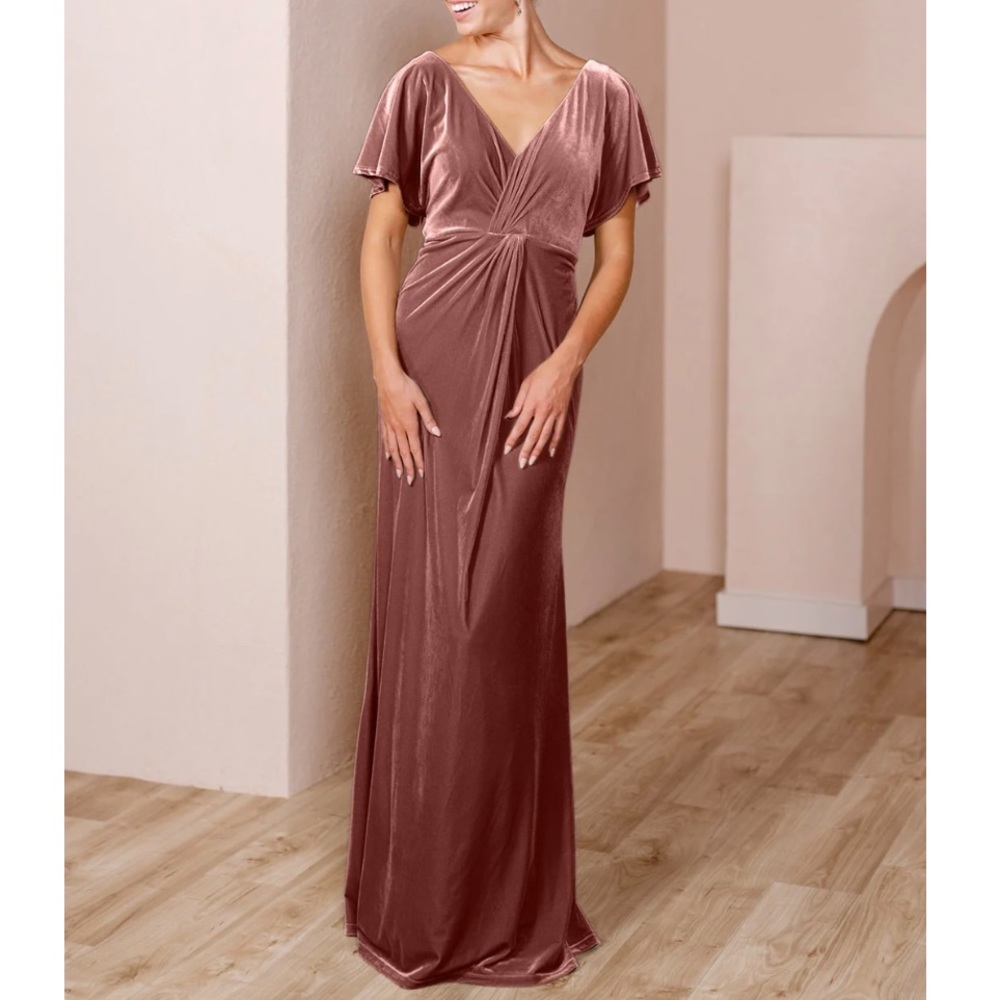 NWT Revelry Gwen Velvet Maxi Bridesmaids Dress Gown Dusty Rose Size 10